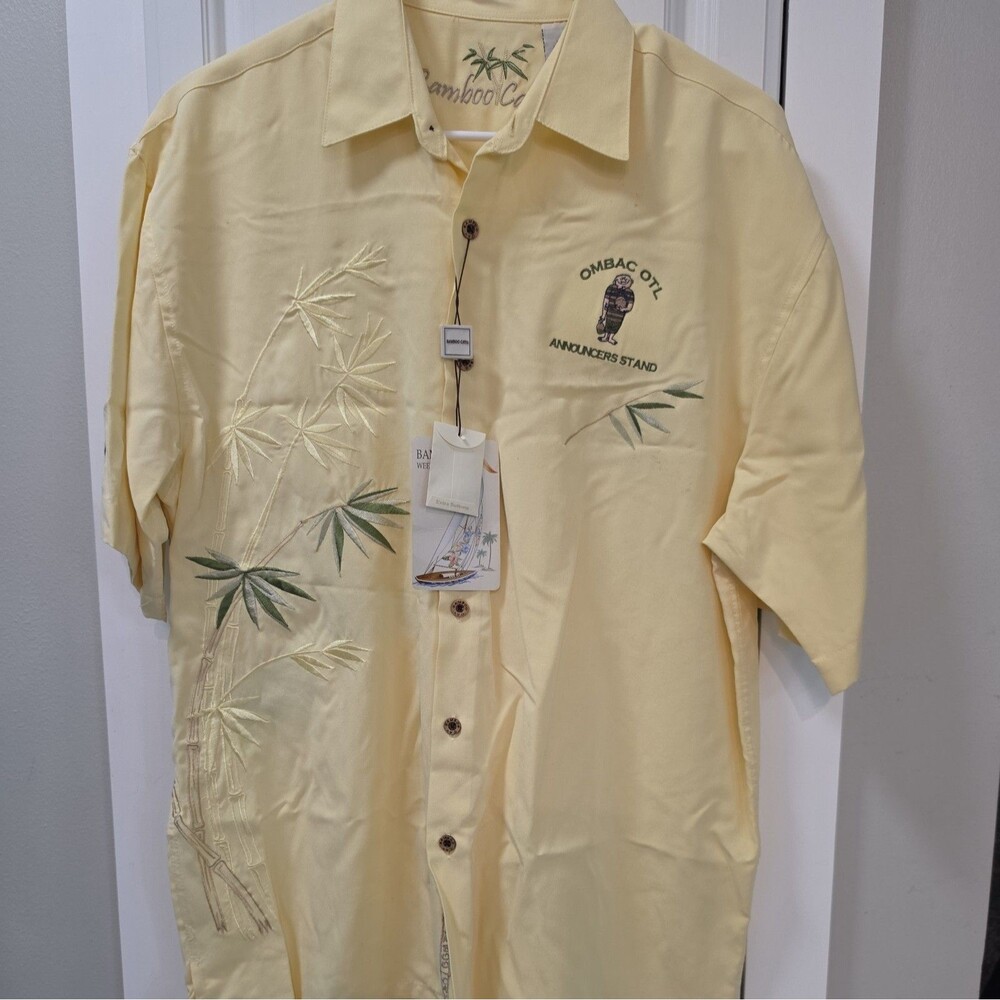 NWT Bamboo Cay shirt medium yellow ombac otl embroidered announcers stand modal